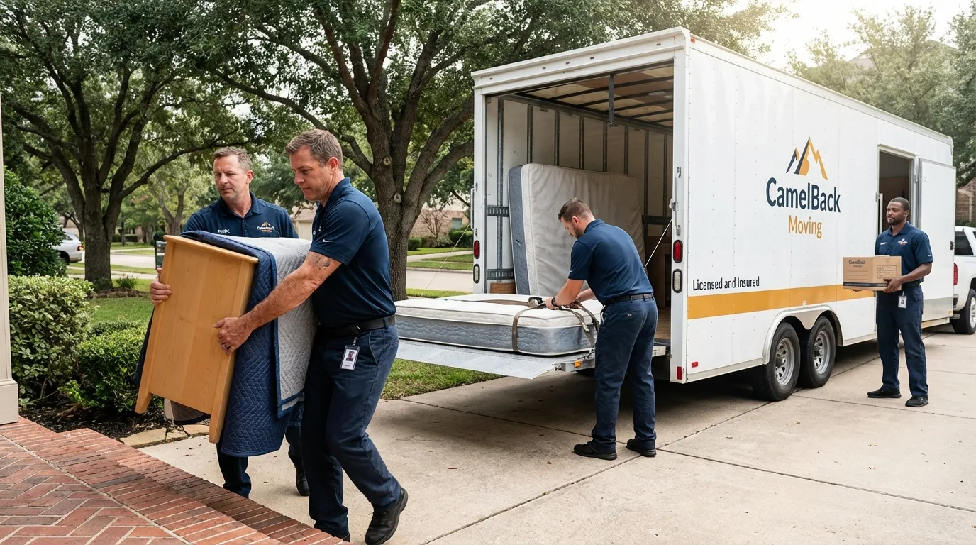 Crew loading residential truck for cross-state move from Cleveland, OH